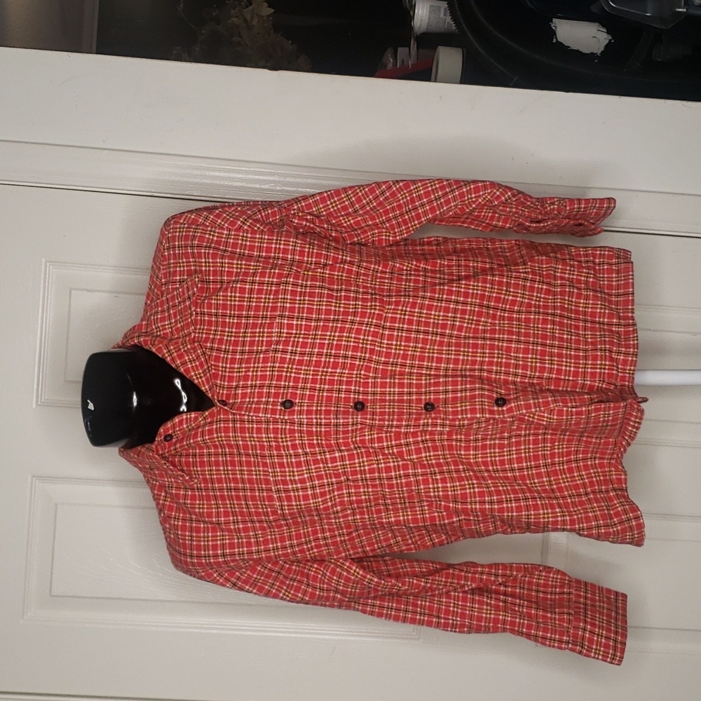 Selkirk Vintage 1960s 1970s Red Orange Flannel Shirt Size Large
